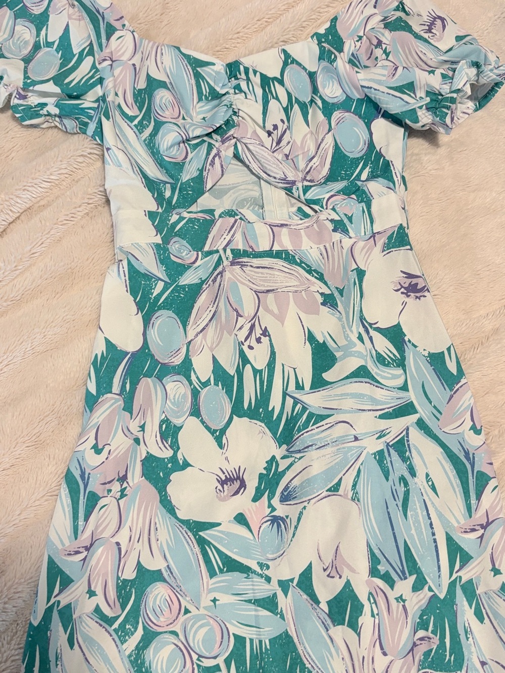 Floral Off-Shoulder Summer Dress in Teal and Pastel